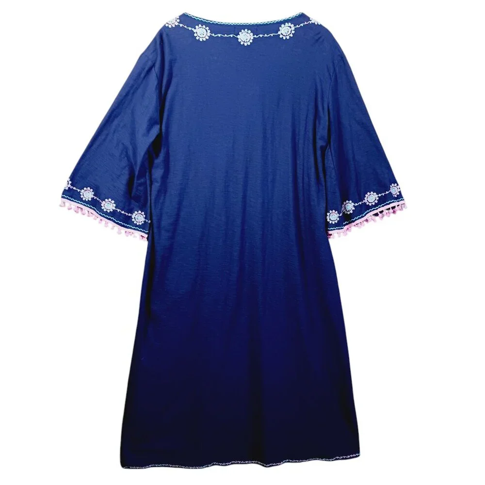 Chach, NWT,  Maxi Kimono, Boho, Navy w/ Pink & Aqua Trim, Whimsical, Small - Picture 7 of 14